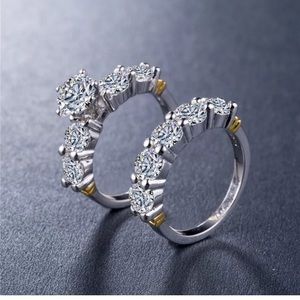 2pcs/set 925 Silver Round Cut White Sapphire Ring